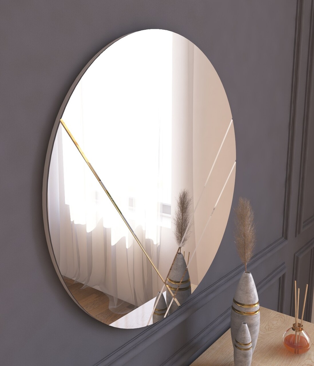 Oglinda decorativa, Hanah Home, Lopi, 60x60x2.2 cm, Alb - imagine 6